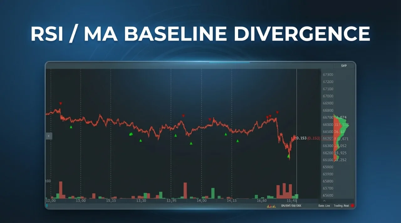RSI with moving-average baseline and divergence lines